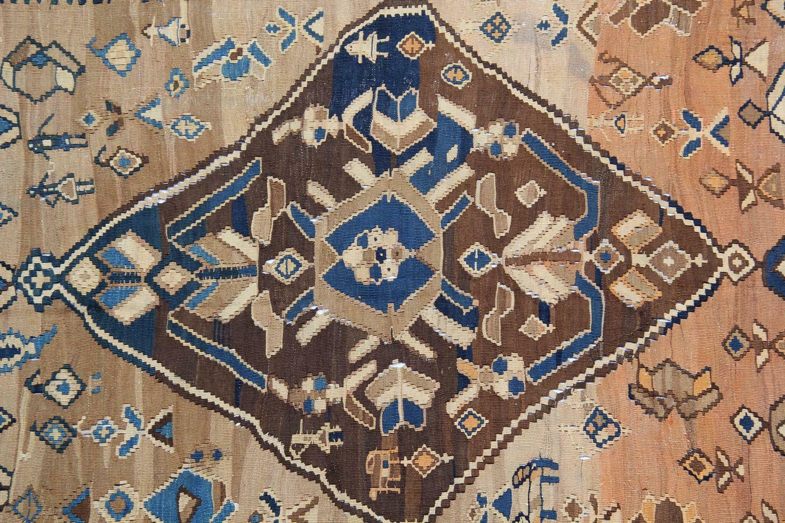 Brown Wool Kilim Rug Antique Carpet Traditional Flat Woven Area Rug photo vintage