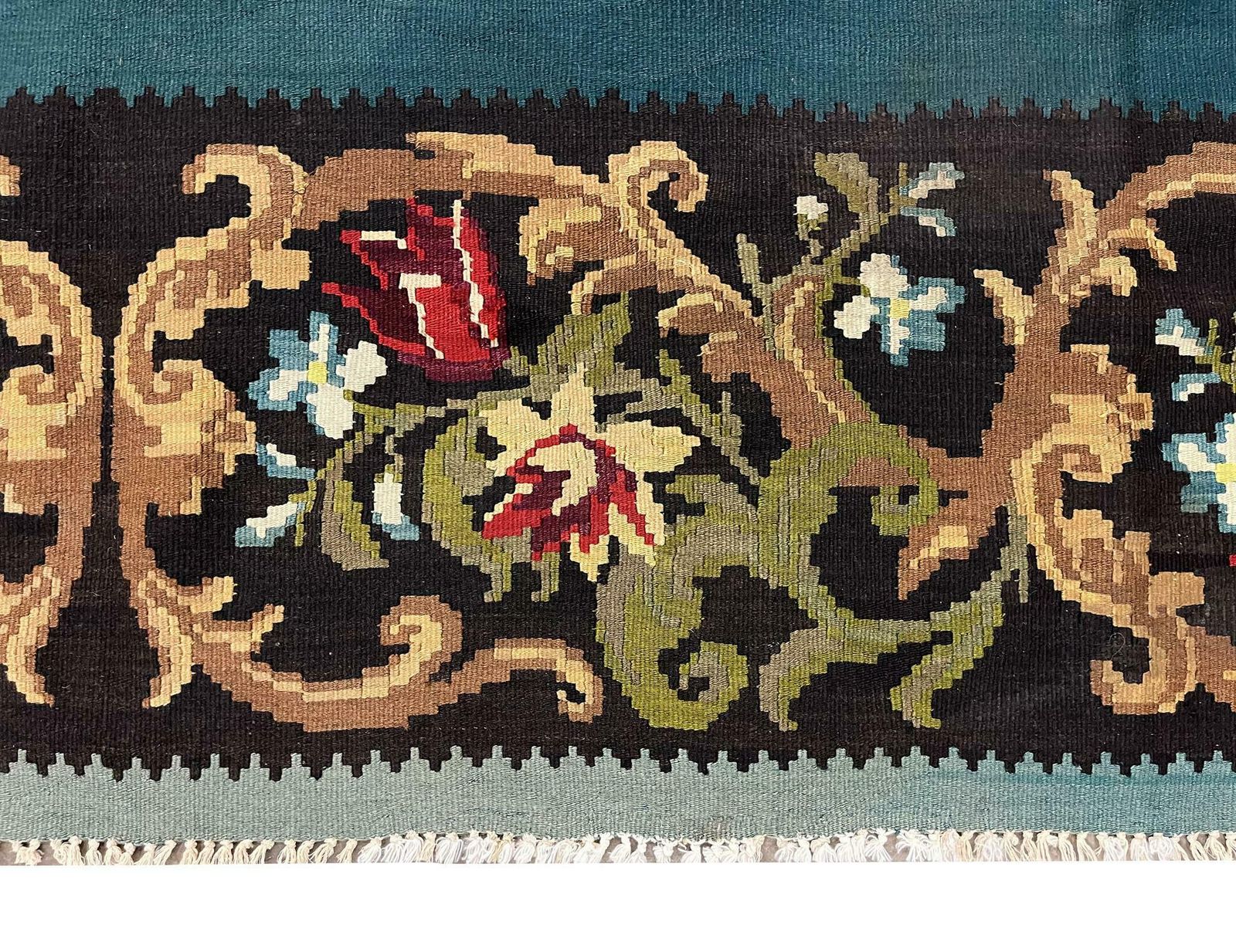 Teal Green Kilim Rug Handwoven Oriental Carpet Moldavian Area Rug photo Textiles