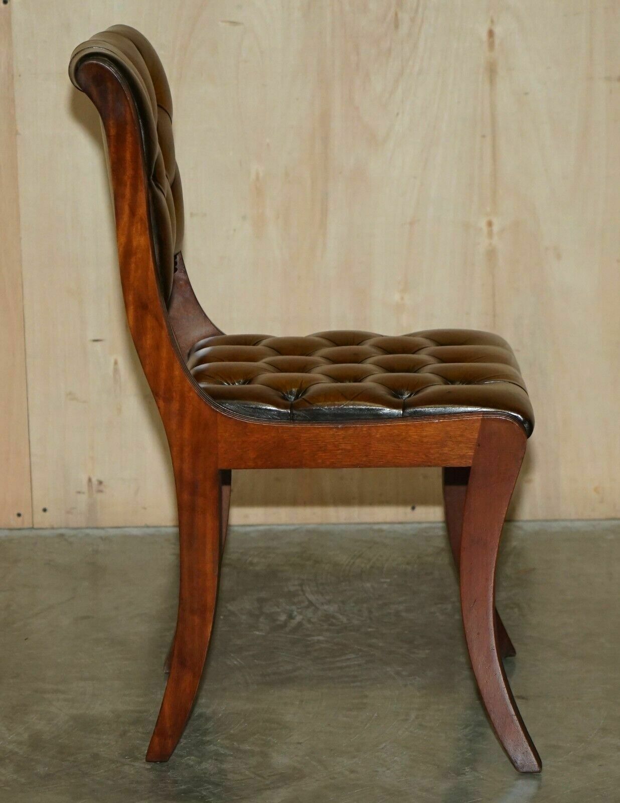 Eight Vintage Mahogany Fully Restored Chesterfield Brown Leather Dining Chairs 8 photo buy