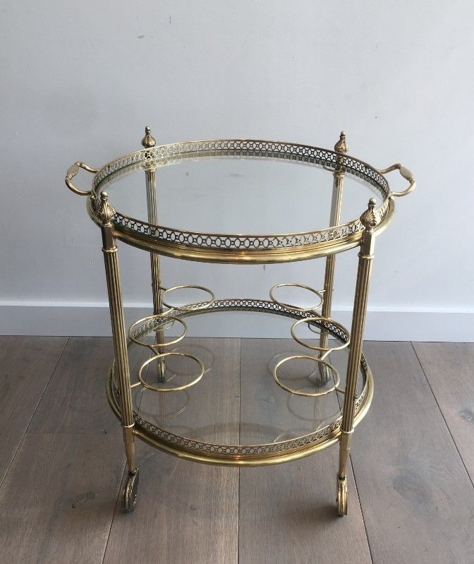 In The Style Of Maison Jansen. Neoclassical Brass Round Trolley. French. Circa 1940  photo furniture