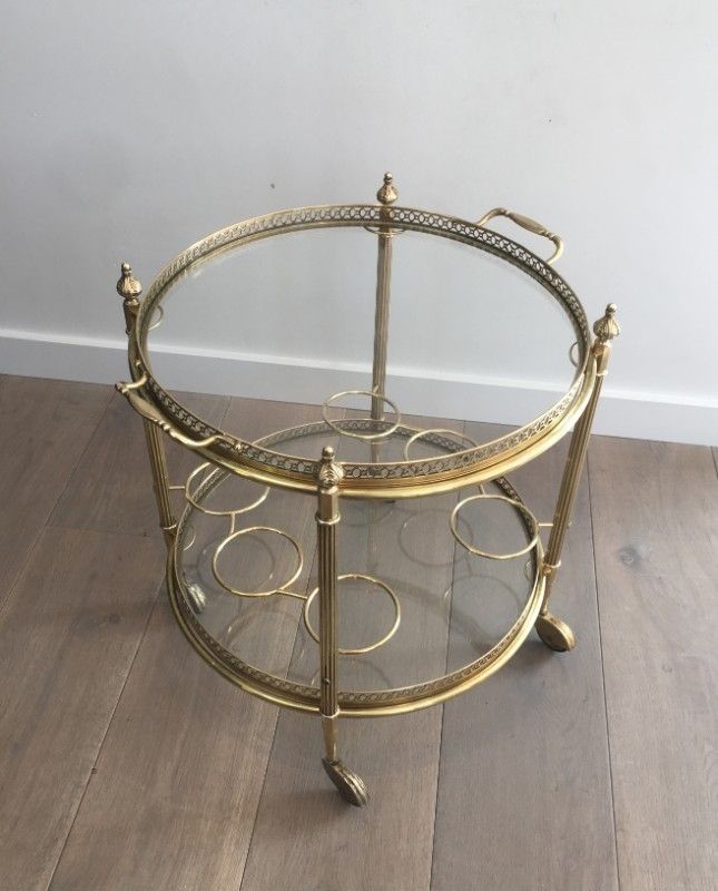 In The Style Of Maison Jansen. Neoclassical Brass Round Trolley. French. Circa 1940  photo 1740.0