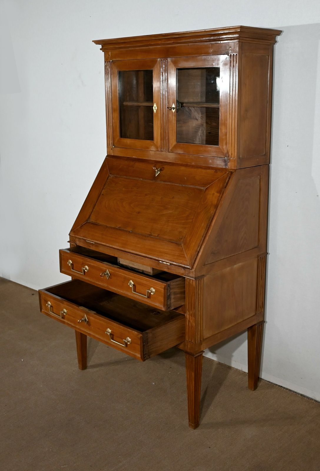 Bureau De Pente Vitrine In Solid Acacia, Louis XVI Style – 1st Part Of The 19th Century photo buy