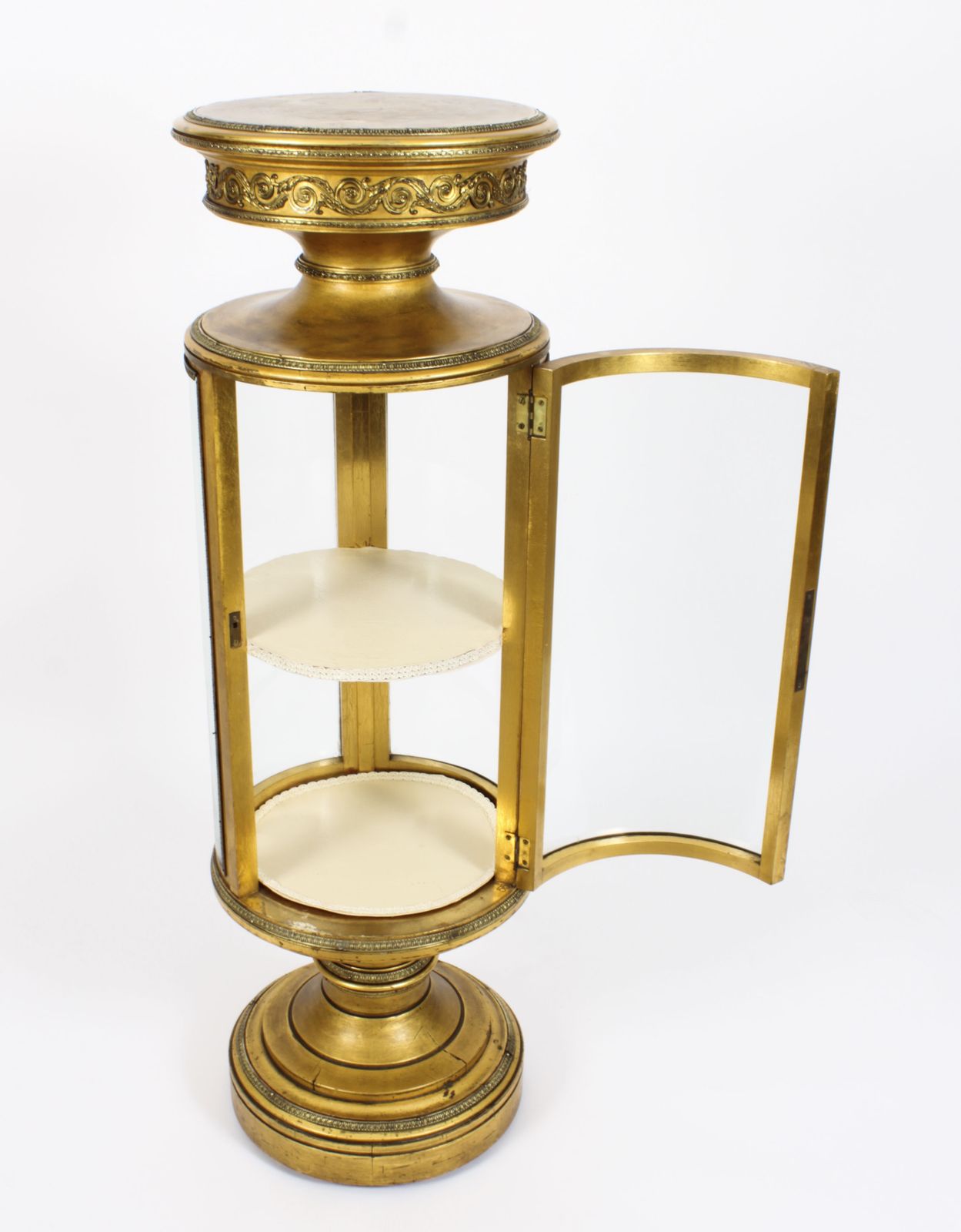 2850.0 Antique French Giltwood Cylindrical Pedestal Display Cabinet 19th Century photo