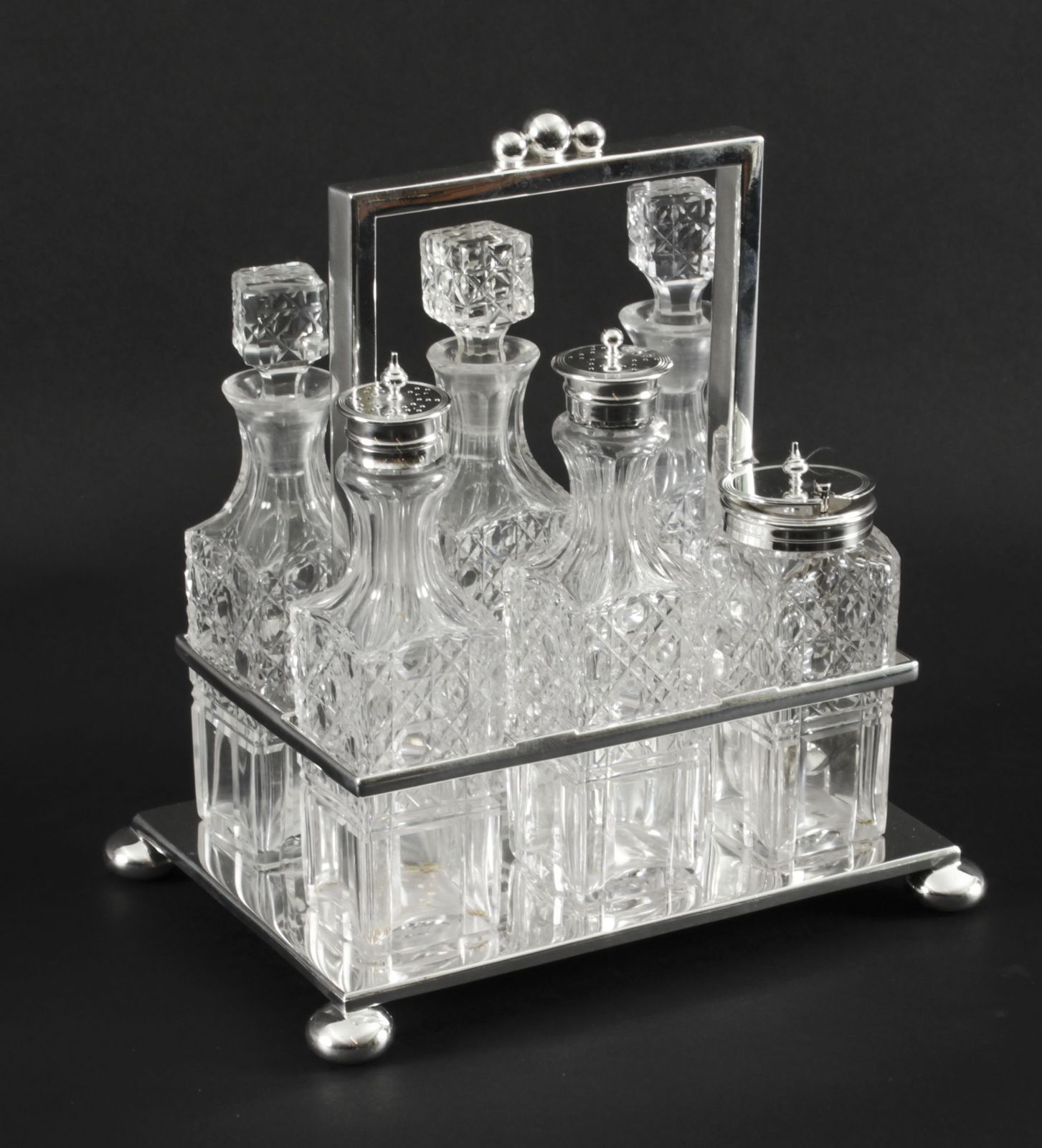 Victorian Silver Plated 6 Bottle Cruet Set Wade Wingfield Wilkins 19th C