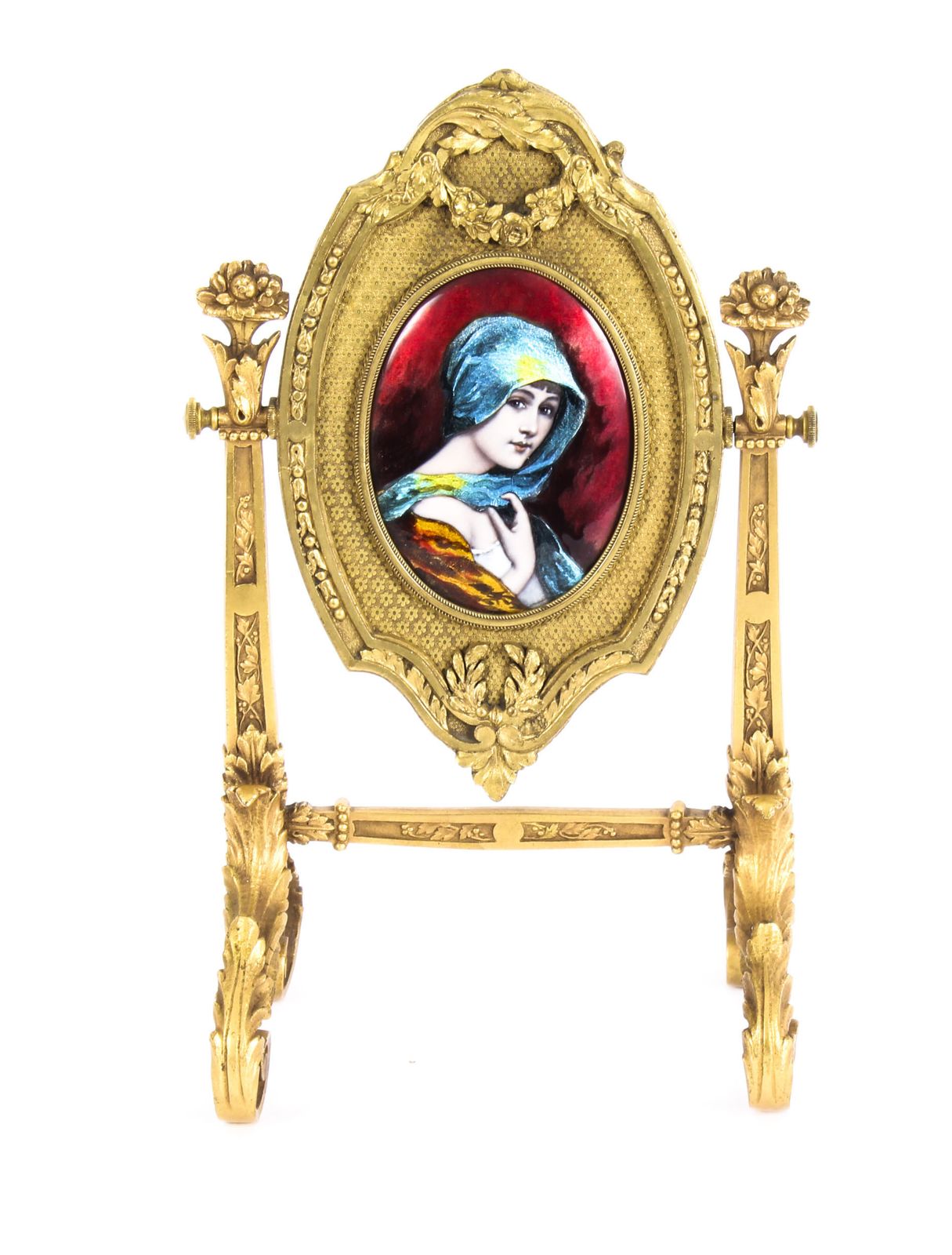 Antique French Ormolu & Limoges Enamel Mirror F.Bienvue 19th C photo furniture