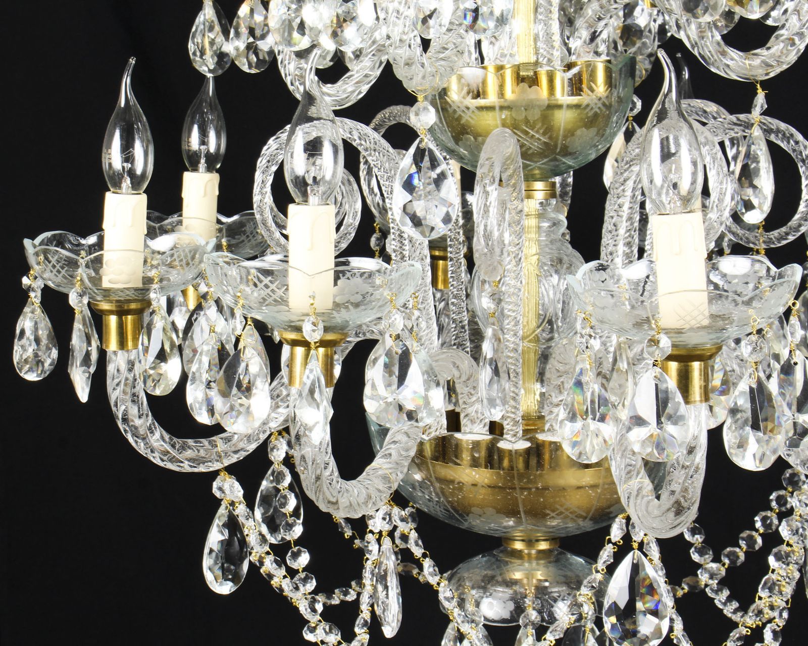 Vintage Venetian Two Tier 12 Light Crystal Chandelier 20th Century photo 1775.0