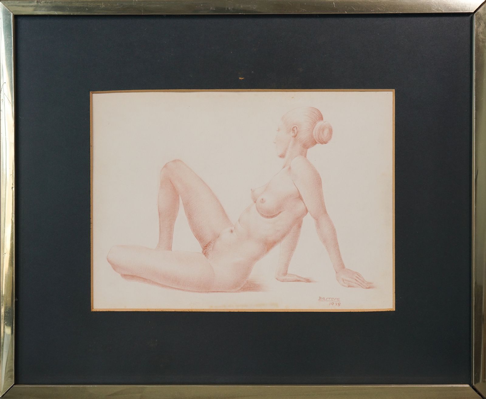 Barrera – Twee Ingelijste Figuratieve Tekeningen Van Vrouwelijk Naakt photo vintage