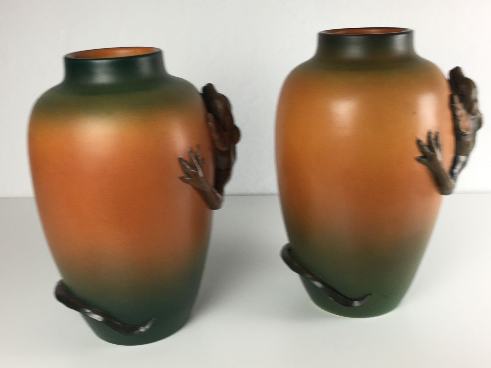 Set Of Two Hand Crafted Danish Art Nouveau Lizard Vases By P. Ipsens Enke 1890's photo vinterior