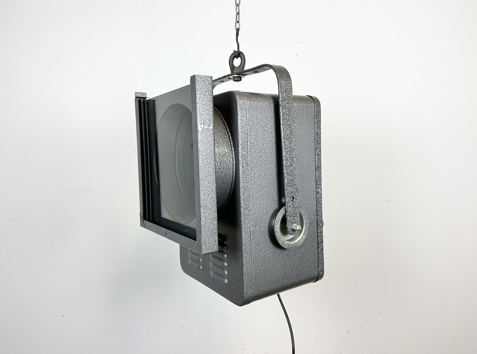 Vintage Grey Theatre Spotlight With Glass Cover, 1980s photo for sale