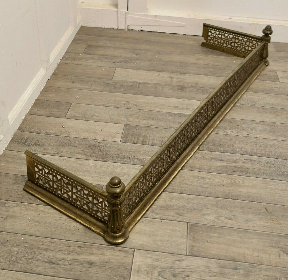 Heavy Victorian Arts And Crafts Pierced Brass Fender photo for sale