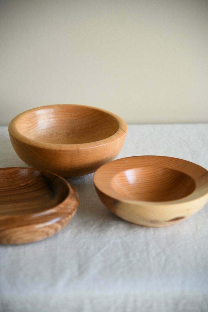 3 Hand Turned Wooden Bowls photo vintage