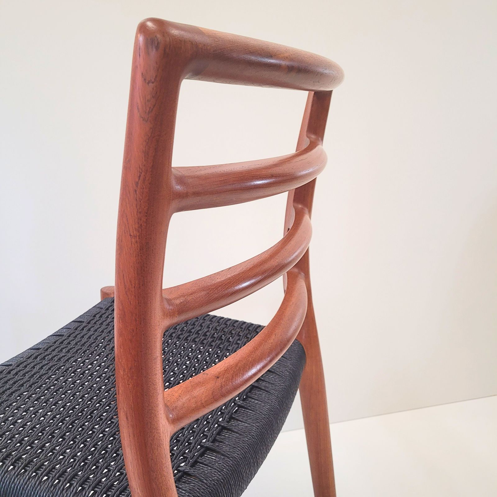Niels Otto Møller #85 Teak Chair Black Paper Cord Seat photo vintage