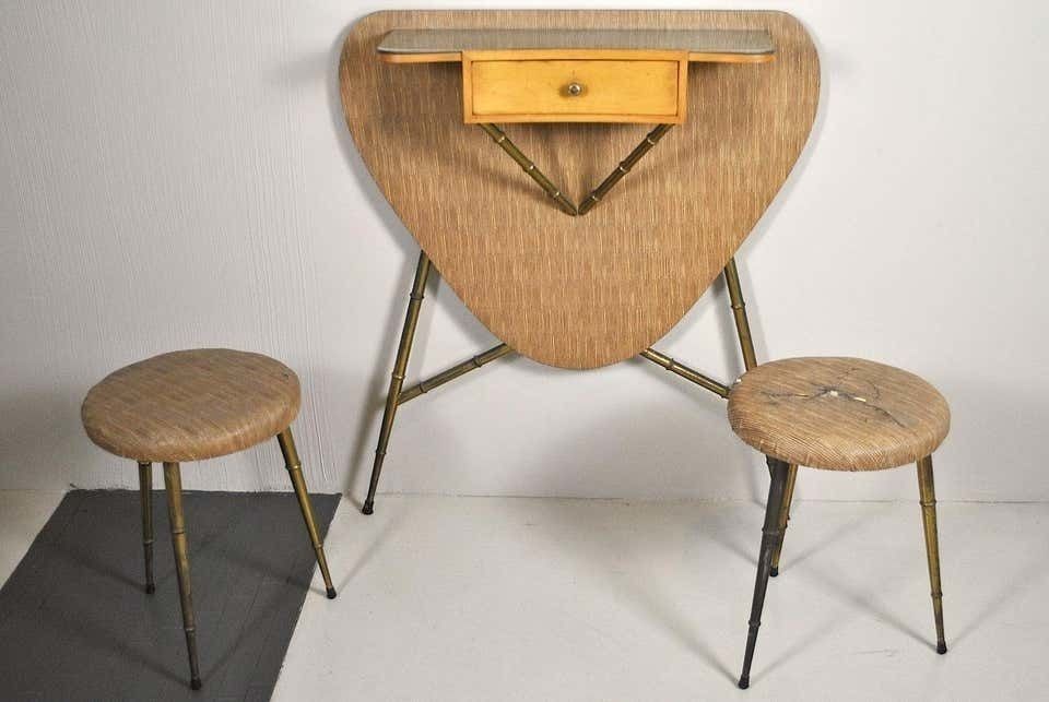 Italian Midcentury 1960s Consolle In Brass And Wood (No Stools) photo Furniture