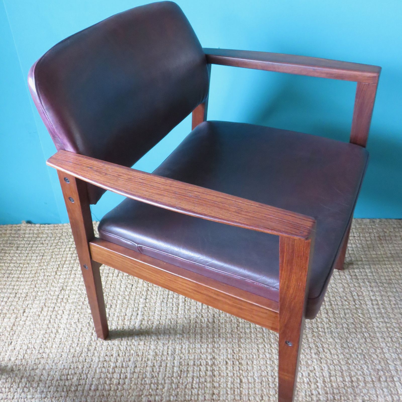 Pair Of Padouk And Plum Leather Armchairs. Denmark 1960 photo Furniture