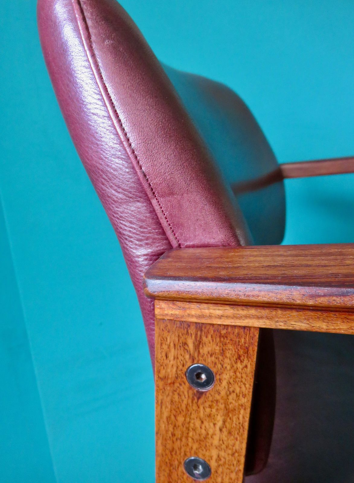 Pair Of Padouk And Plum Leather Armchairs. Denmark 1960 photo buy