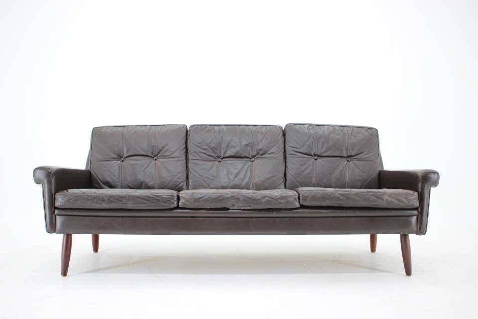 1970s Danish 3 Seater Sofa In Dark Brown Leather