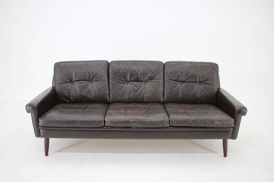 1970s Danish 3 Seater Sofa In Dark Brown Leather photo Furniture