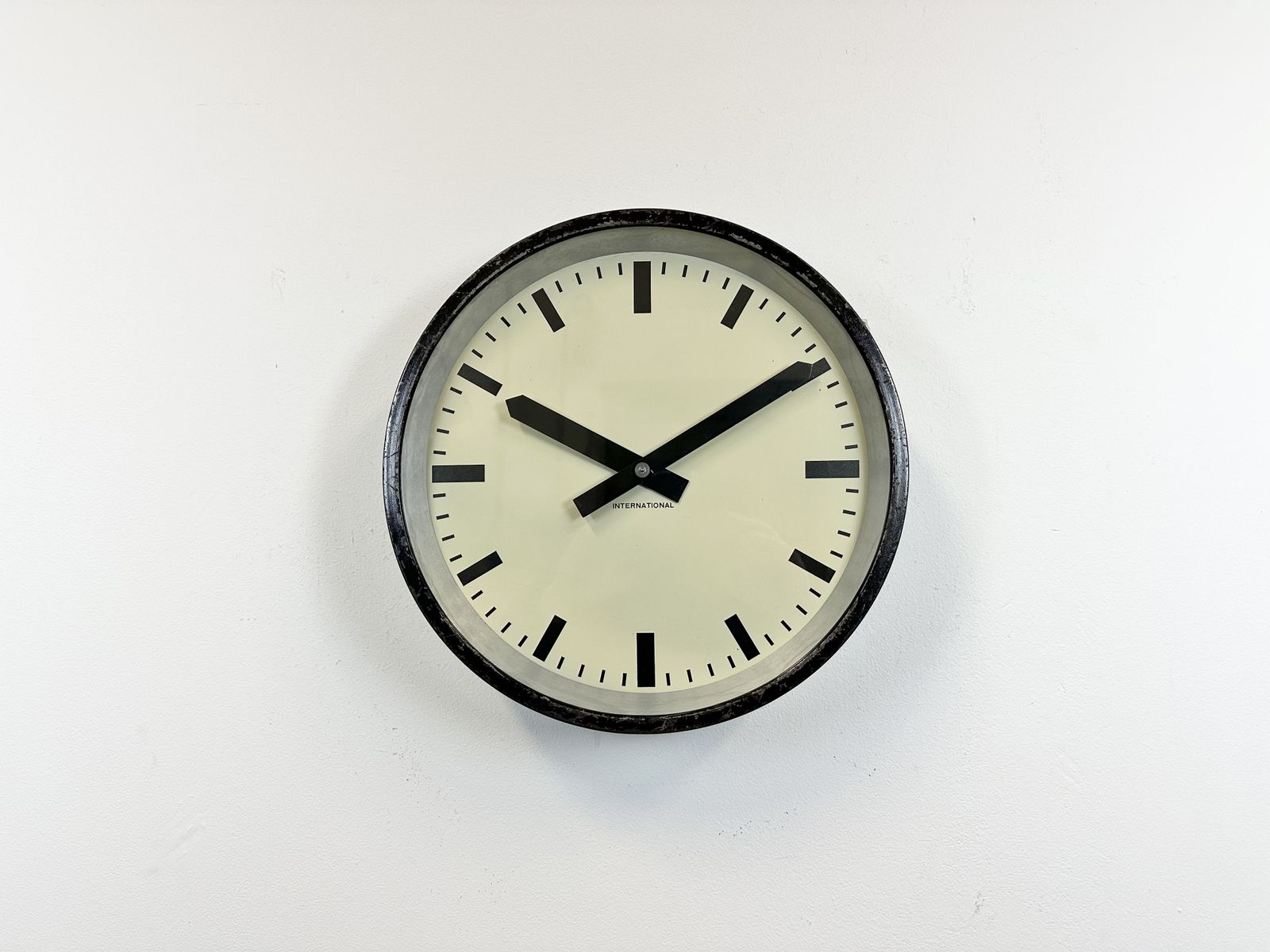 Black Industrial Factory Wall Clock From International, 1950s photo Home Decor