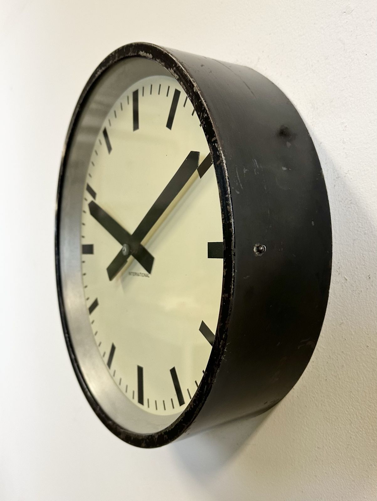Black Industrial Factory Wall Clock From International, 1950s photo buy