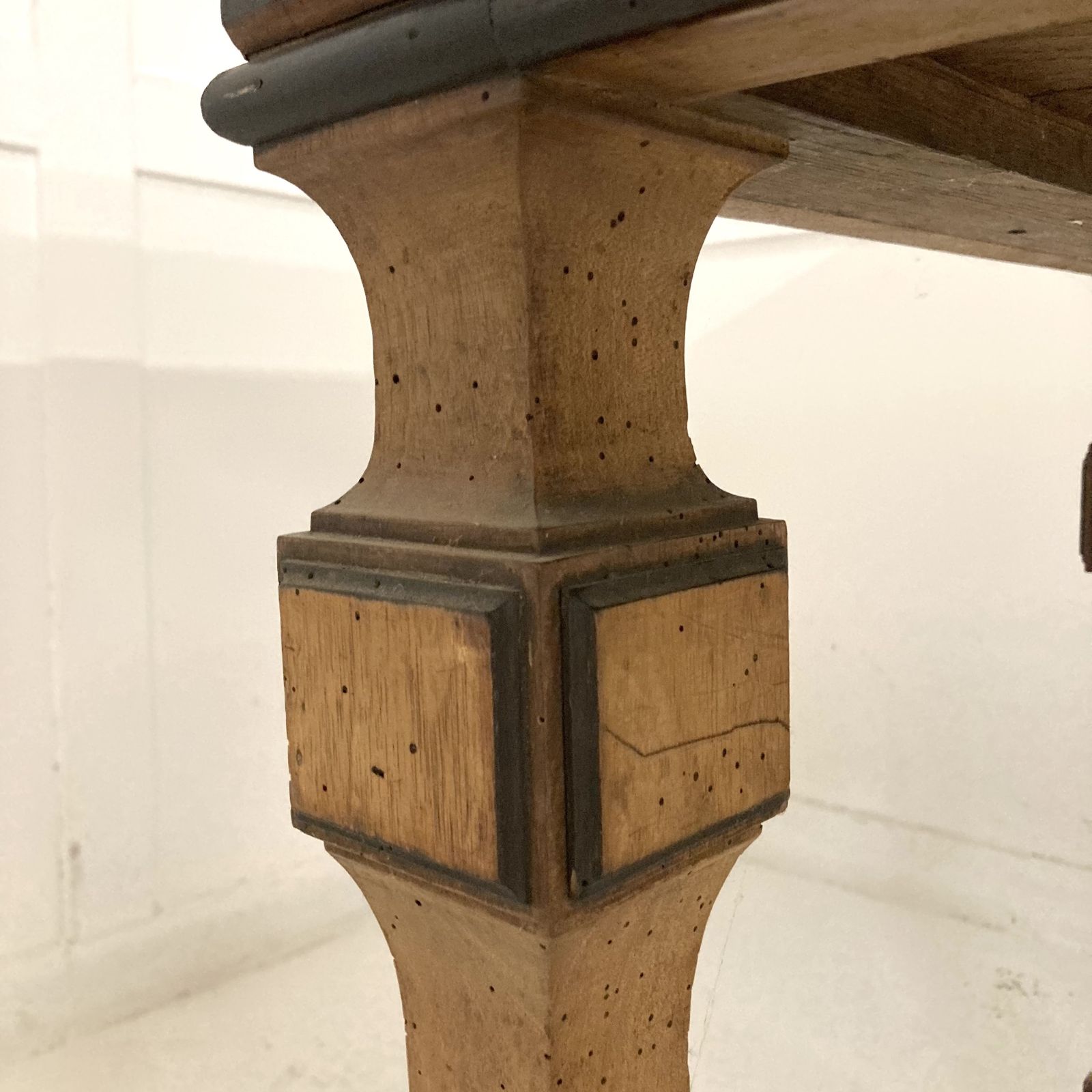 An Unusual Style, 19th Century French Walnut Serving Table, Four Tapered And Block Legs With Ebonised Decoration. Two Large Drawers With Later Handles photo for sale