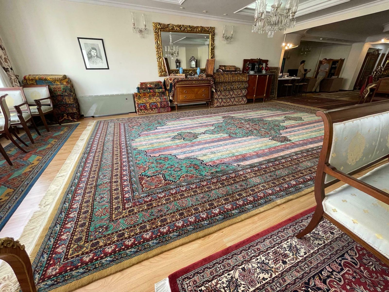Oversized Carpet Striped Rug, Fine Exclusive Handmade Wool Silk Kurdish Rug photo furniture
