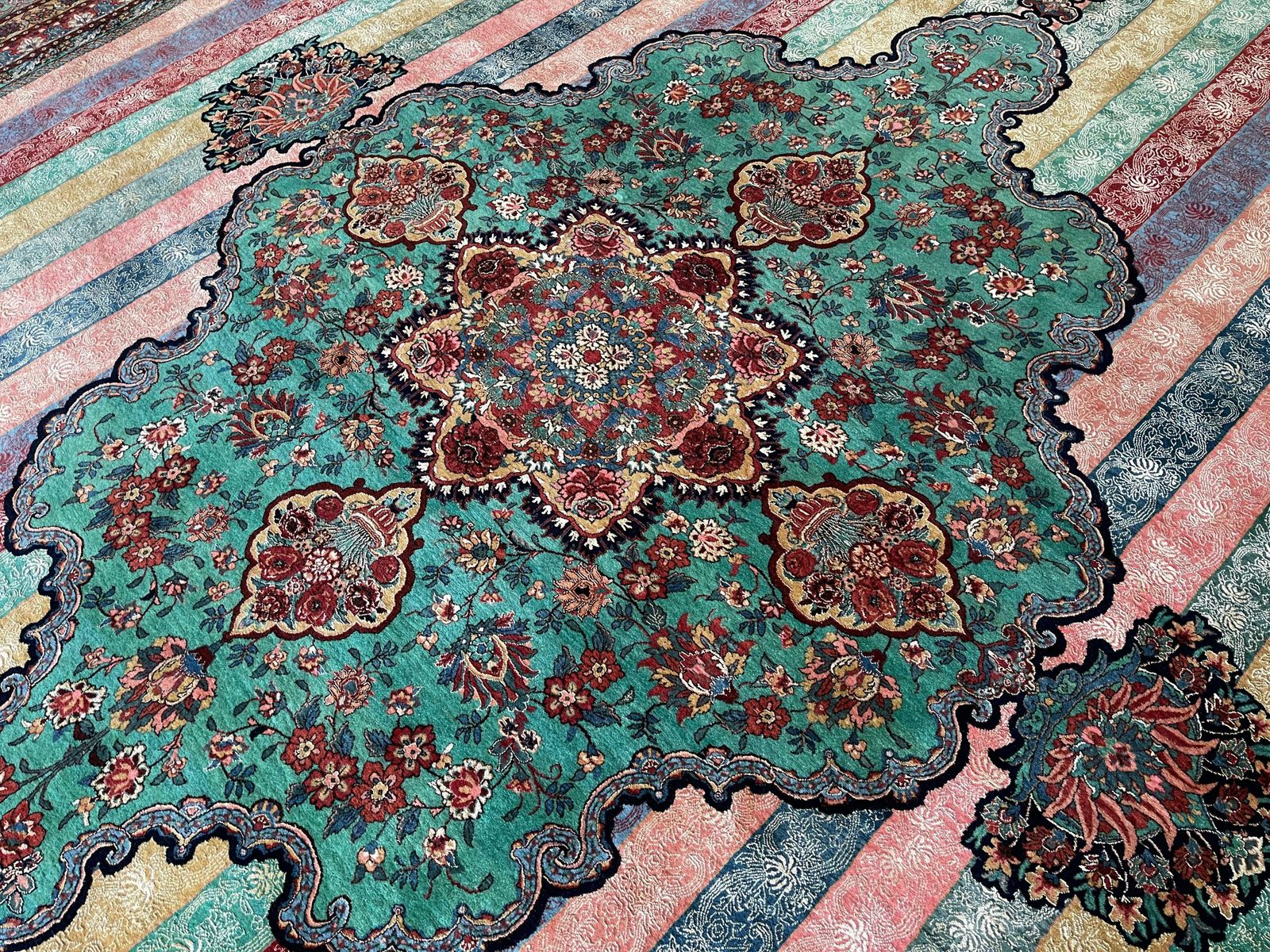 photo for sale Oversized Carpet Striped Rug, Fine Exclusive Handmade Wool Silk Kurdish Rug