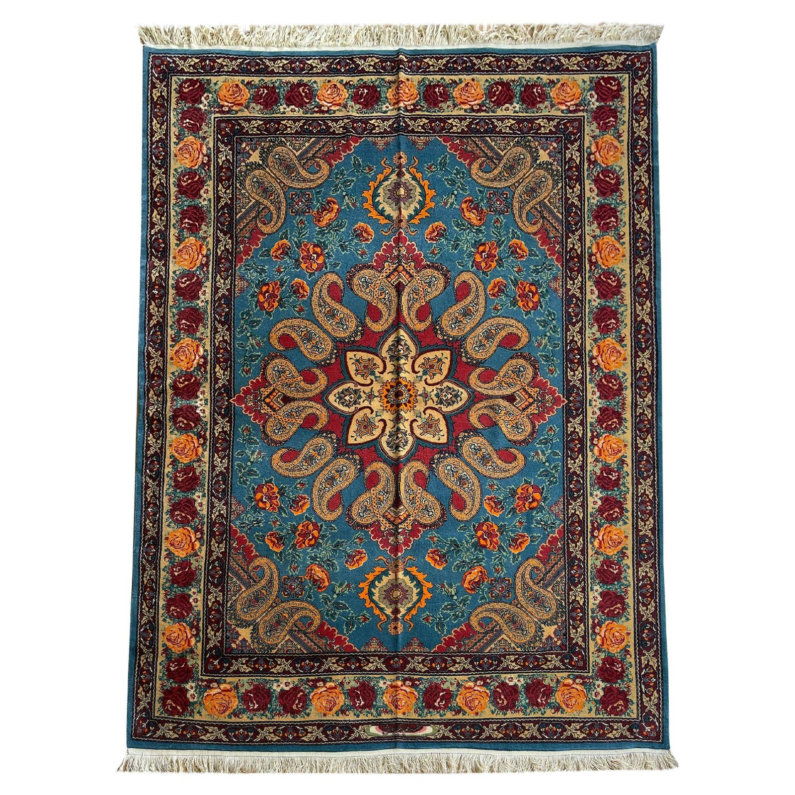 Exclusive Livingroom Rug, Paisley Blue Rug, Silk & Wool Handmade Carpet