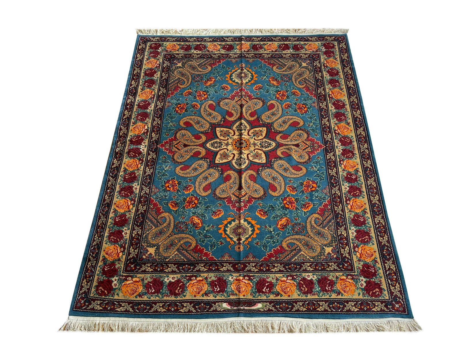 Exclusive Livingroom Rug, Paisley Blue Rug, Silk & Wool Handmade Carpet photo Textiles