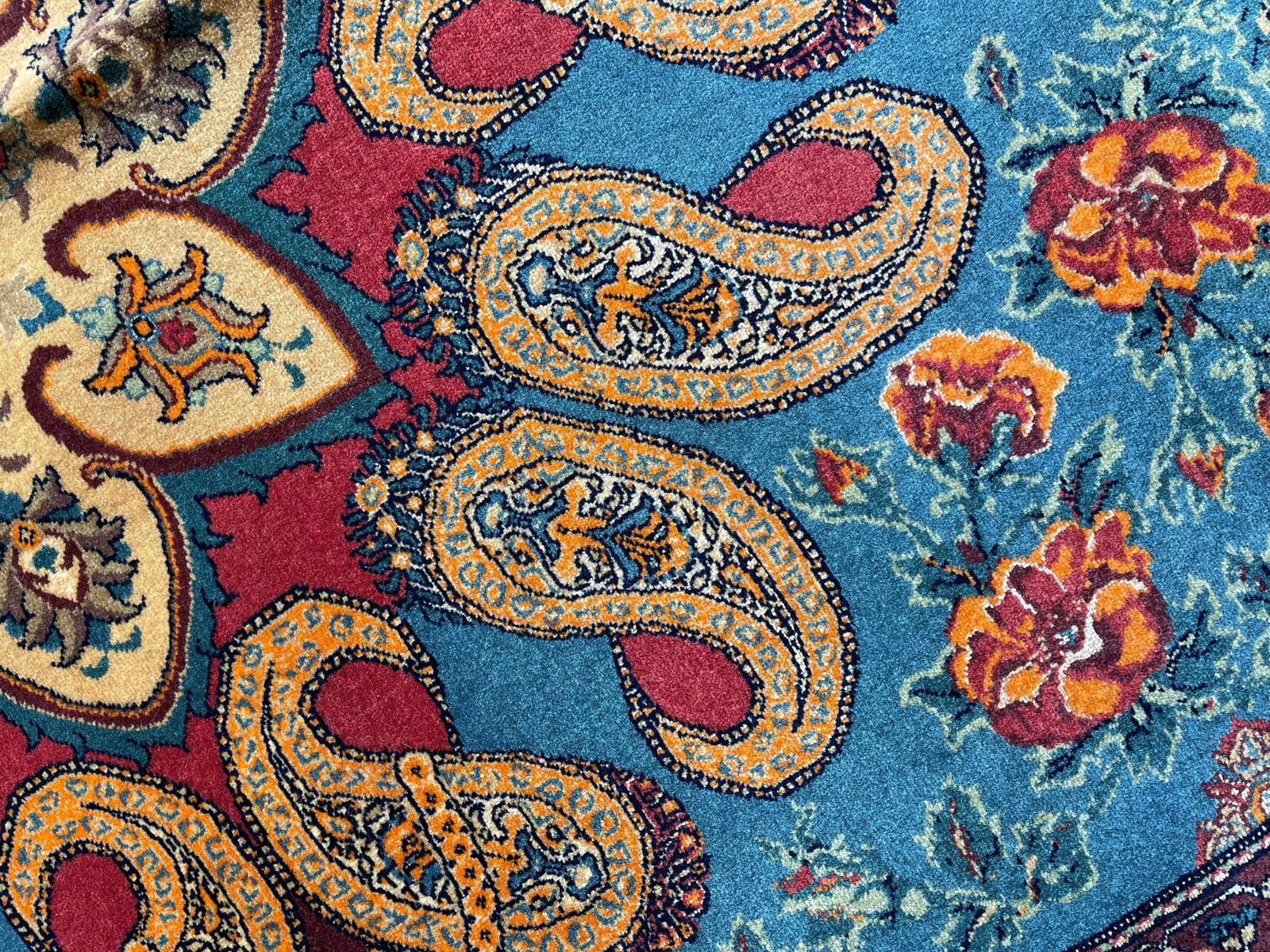 Textiles Exclusive Livingroom Rug, Paisley Blue Rug, Silk & Wool Handmade Carpet photo