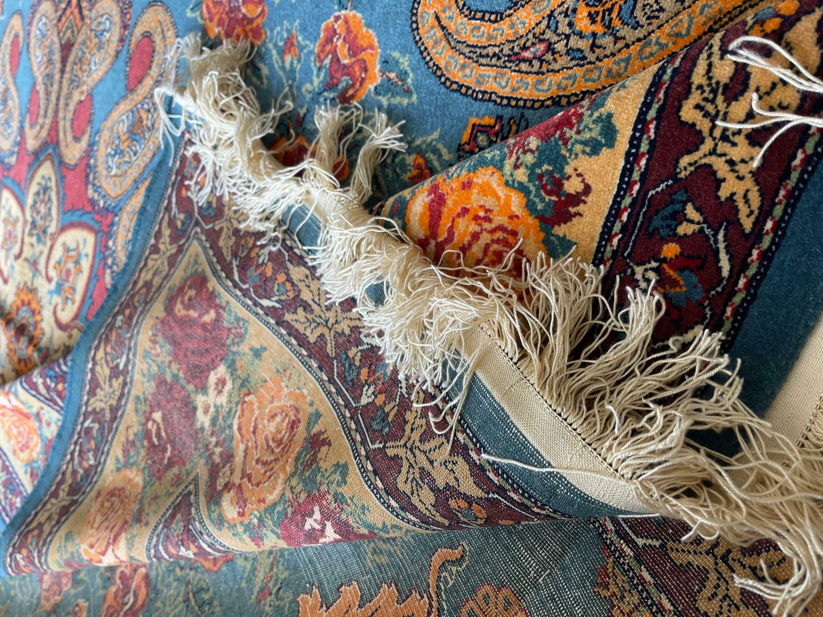 photo vintage Exclusive Livingroom Rug, Paisley Blue Rug, Silk & Wool Handmade Carpet