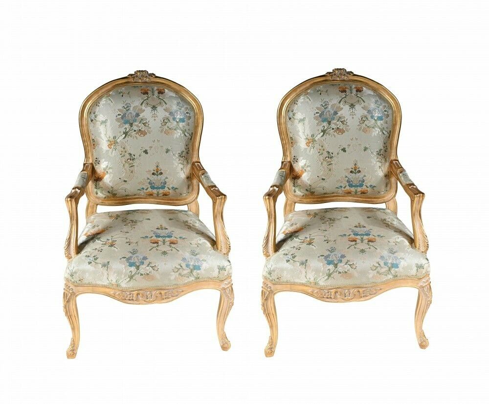 Pair French Arm Chairs Gilt Empire Fauteuils