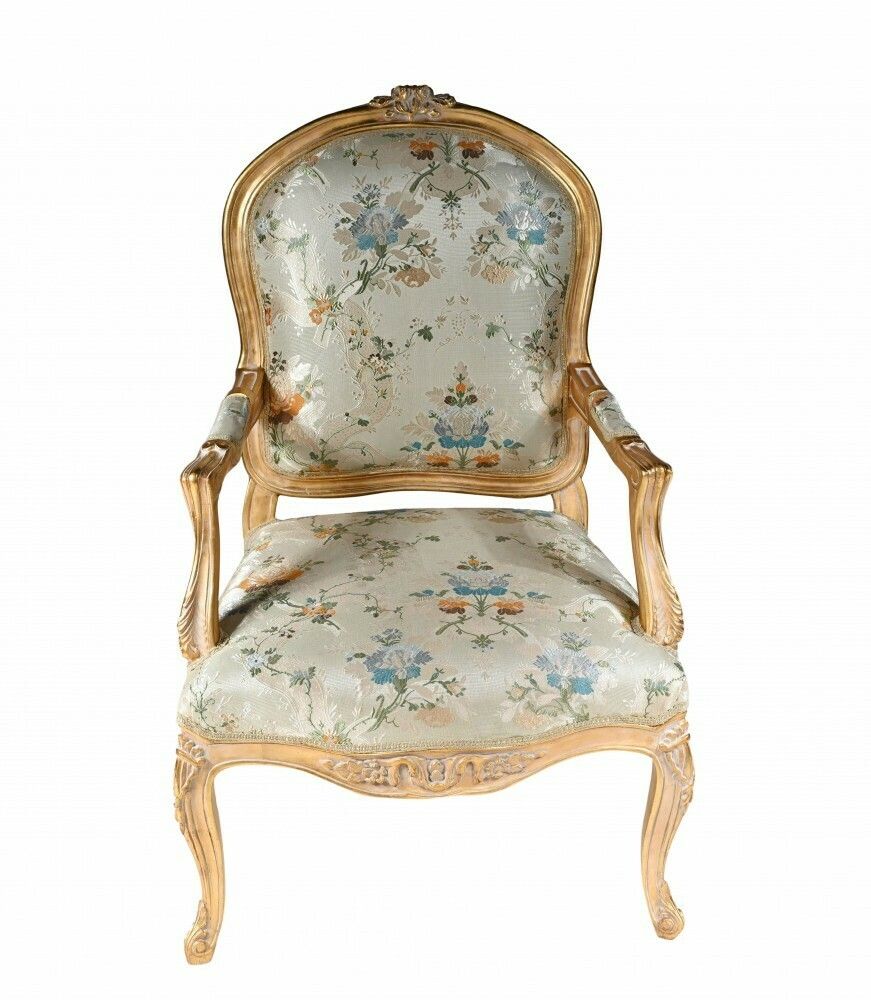 Pair French Arm Chairs Gilt Empire Fauteuils photo for sale