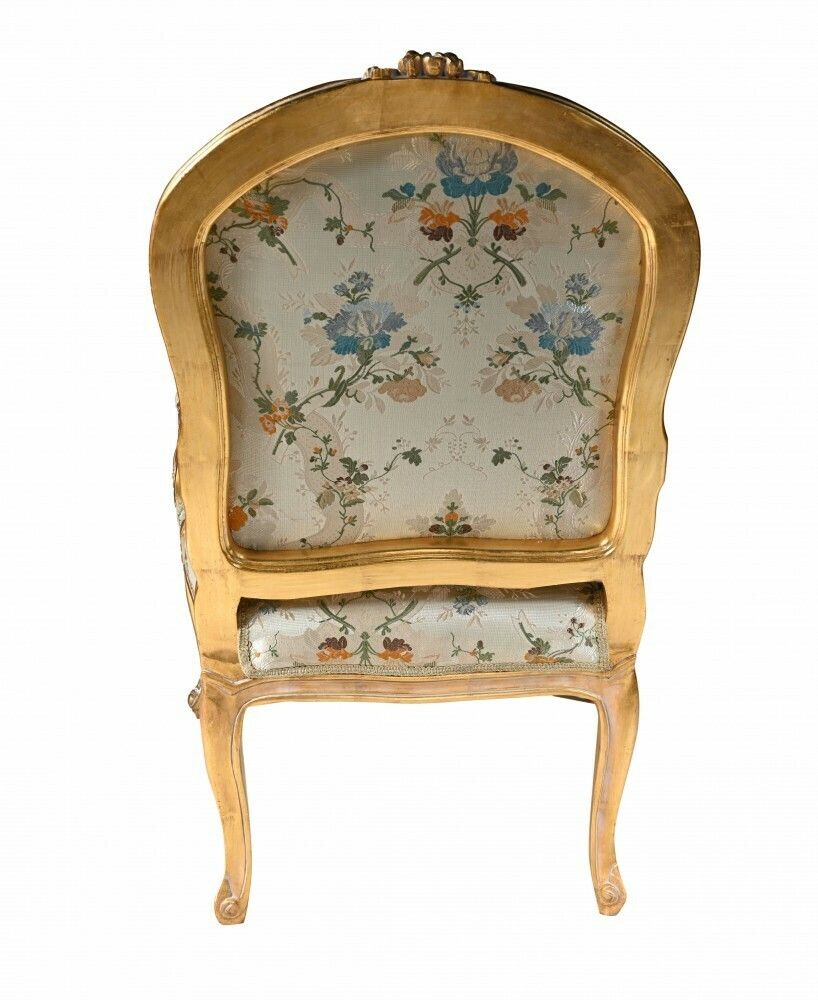 Pair French Arm Chairs Gilt Empire Fauteuils photo vinterior