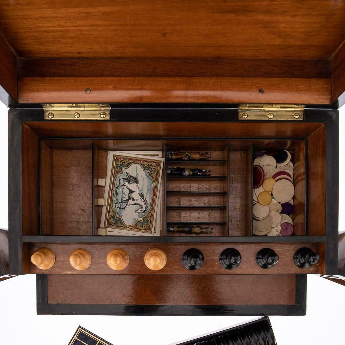 19th Century Victorian Walnut Games Compendium, Cards & Board Games, C.1890 photo vintage