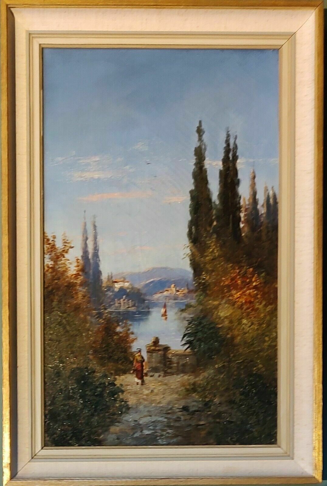 Rare Great Campaign Antique Oil Painting Lake Como Italy Signed H Waldeck C1870 photo furniture