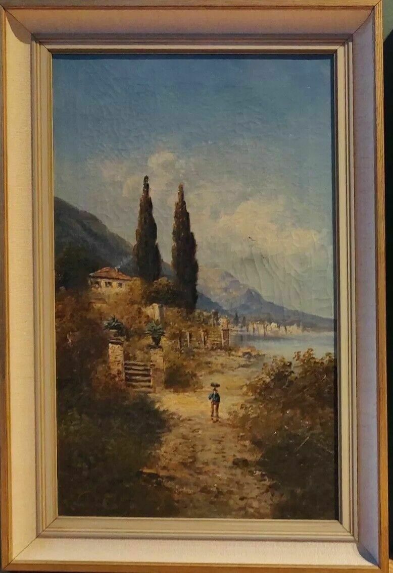 Antique Original Oil Painting Lake Lucerne Switzerland Signed H Waldeck C 1890 photo for sale