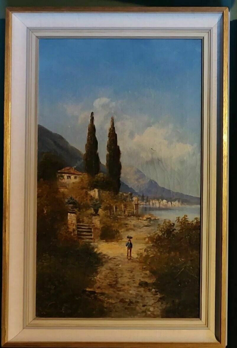 Antique Original Oil Painting Lake Lucerne Switzerland Signed H Waldeck C 1890 photo vinterior
