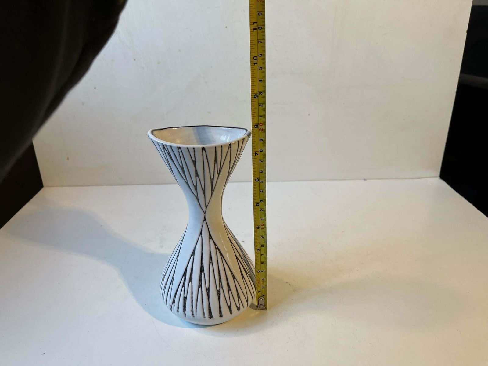 photo for sale Mari Simmulson Black & White Ceramic Vase 'Mars', Upsala Ekeby 1960s