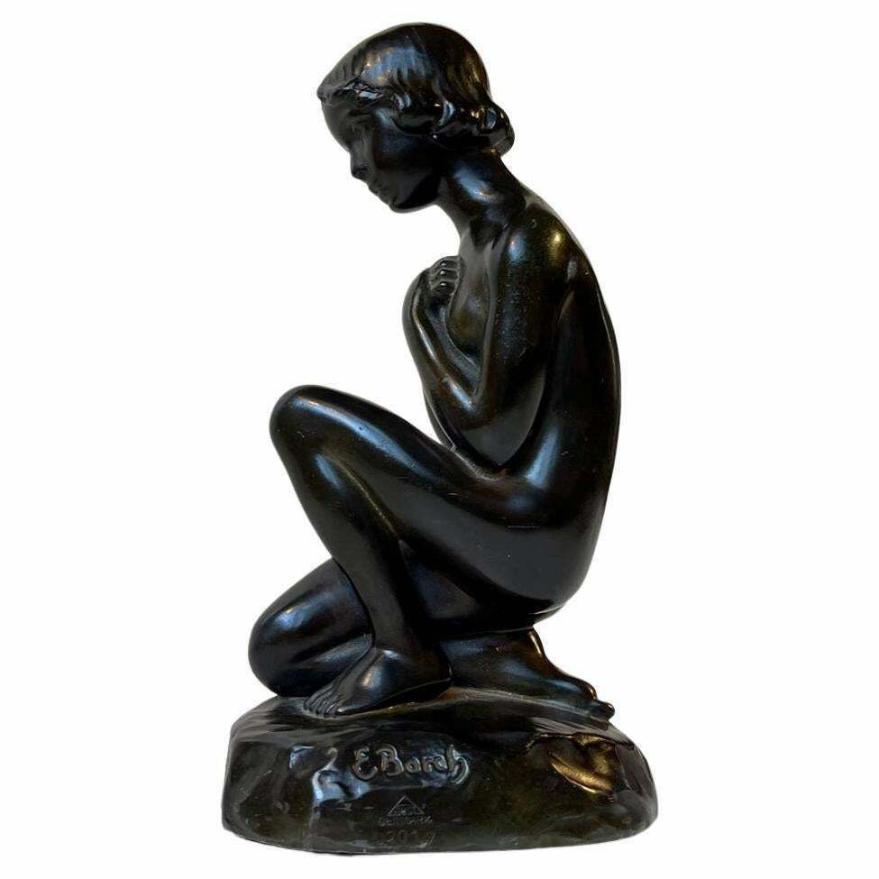 Just Andersen & Elna Borch Patinated Sculpture Of Young Woman, 1930s