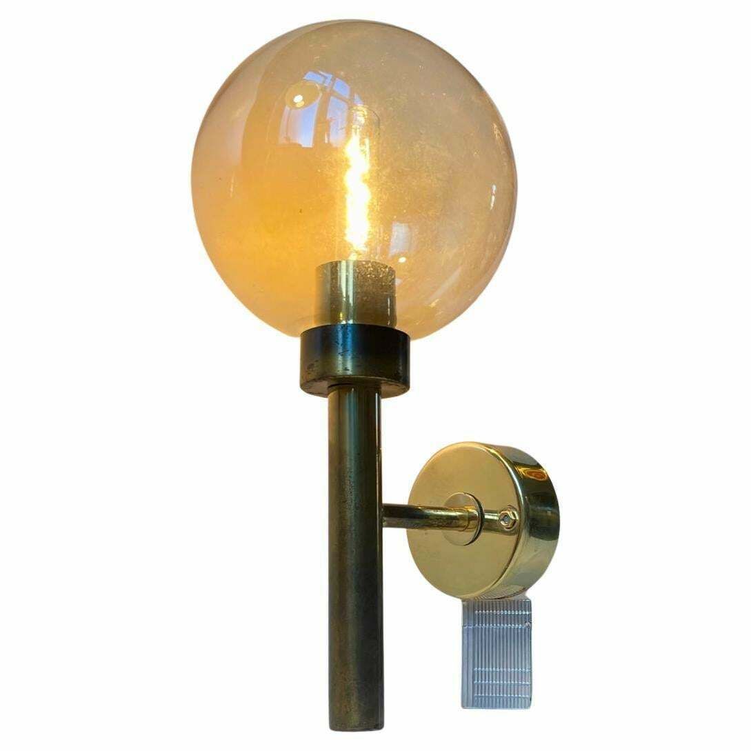 Hans Agne Jakobsson Swedish Modern Wall Sconce In Brass & Smoke Glass
