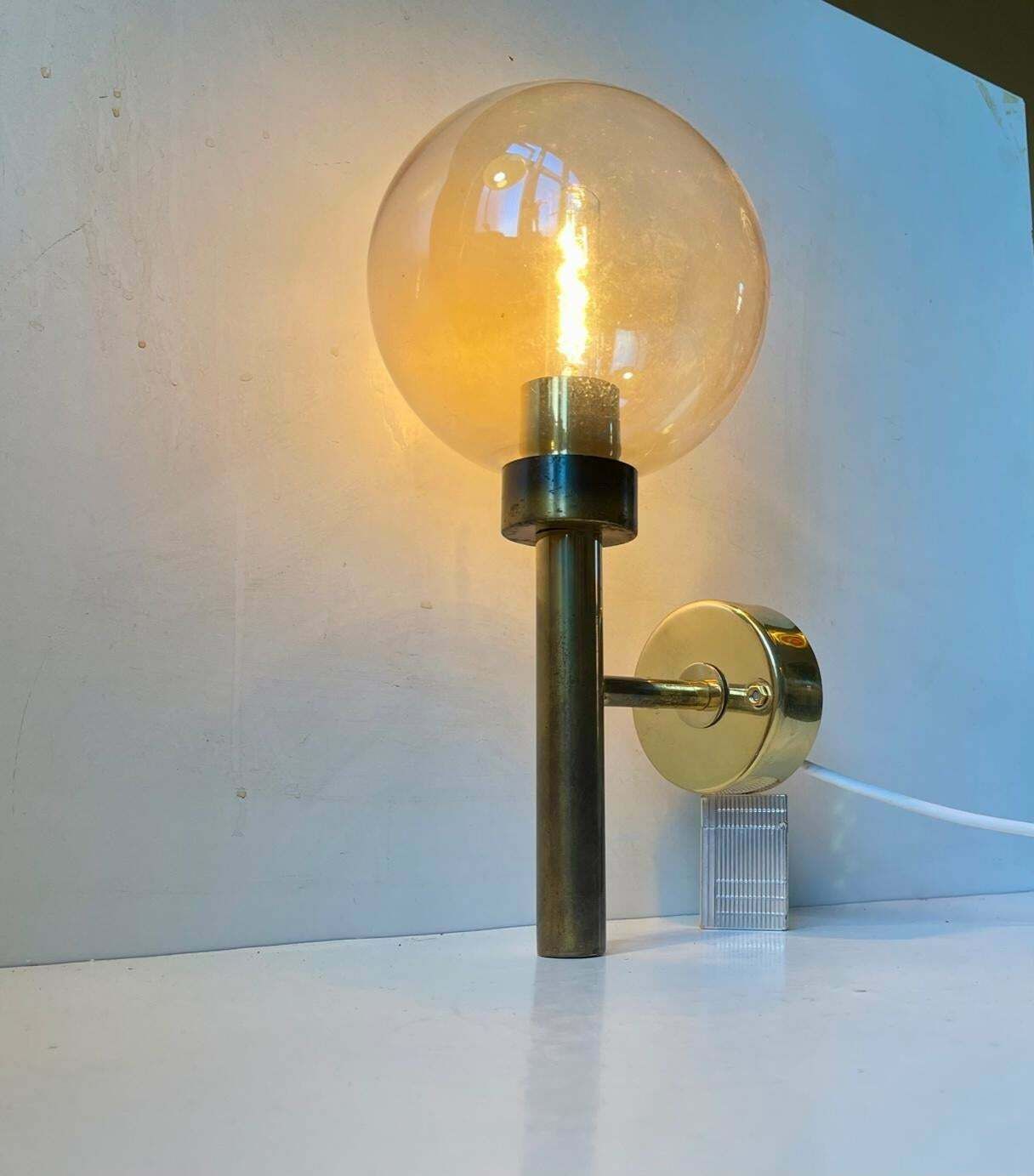 Hans Agne Jakobsson Swedish Modern Wall Sconce In Brass & Smoke Glass photo 512.0