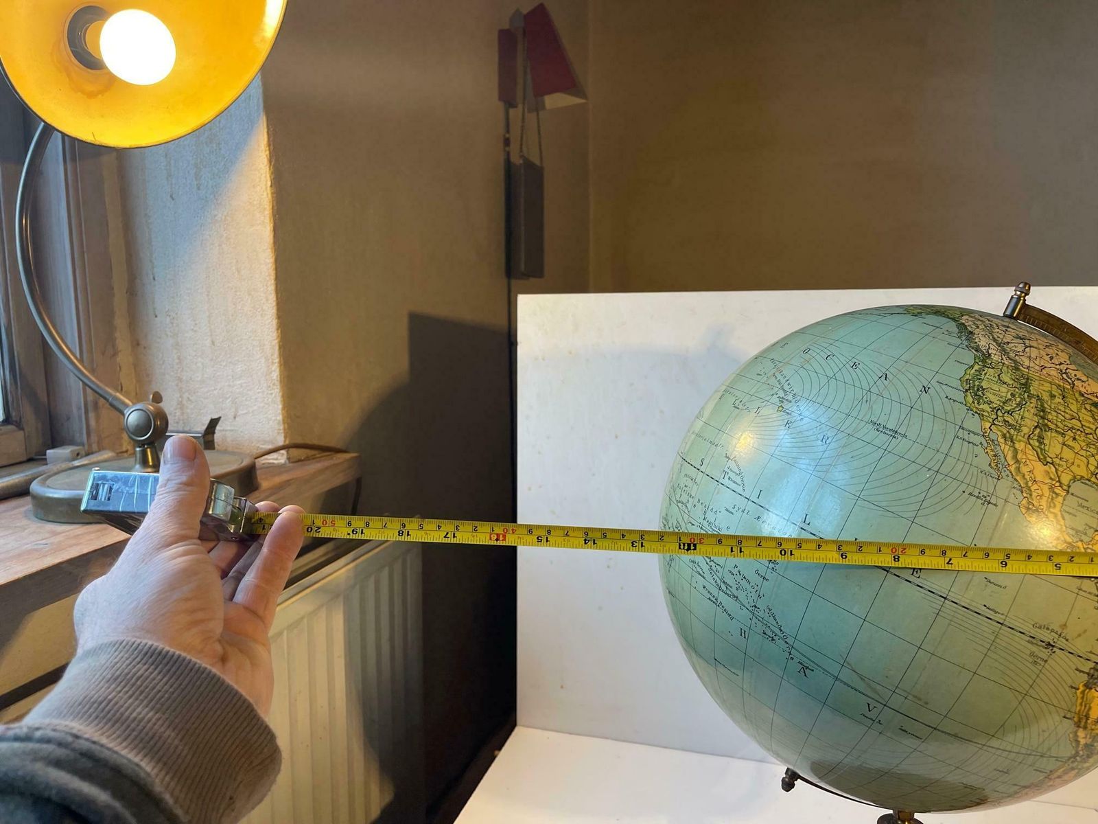 photo for sale Danish Art Deco World Globe With Compass On A Wooden Base, Heimdal No. 34