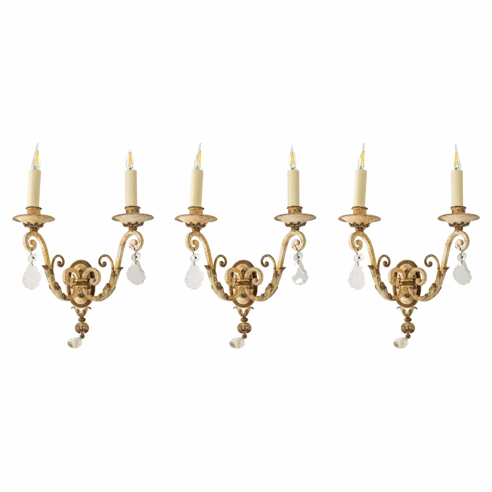 Suite Of Three Wrought Iron Sconces, Early 20th Century photo vinterior
