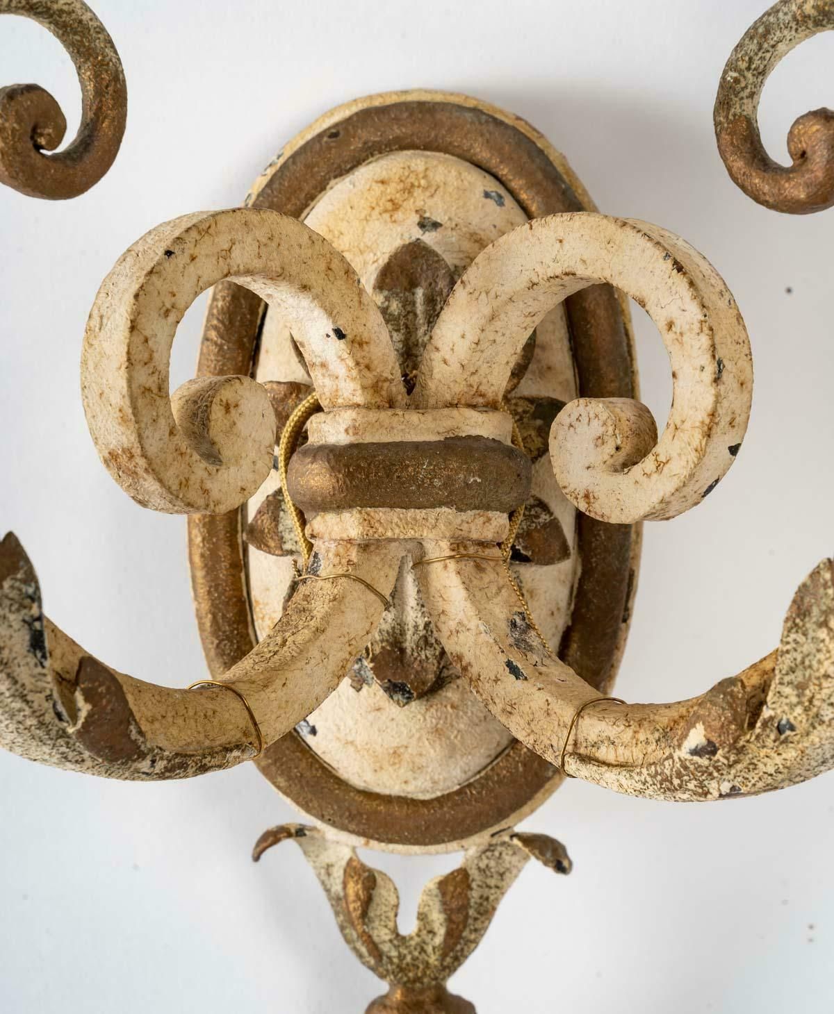 Suite Of Three Wrought Iron Sconces, Early 20th Century photo buy