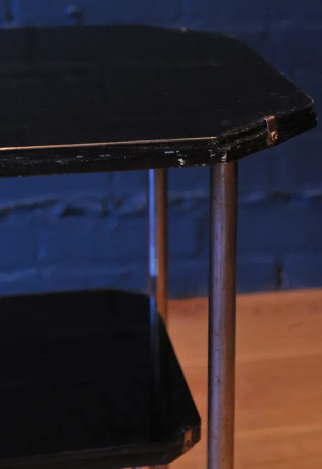 Marcel Breuer 1930's Bauhaus Glazed Two Tier Black Glass Table On A Tubular Formed Chrome Base For Robert Slezák Ol photo for sale