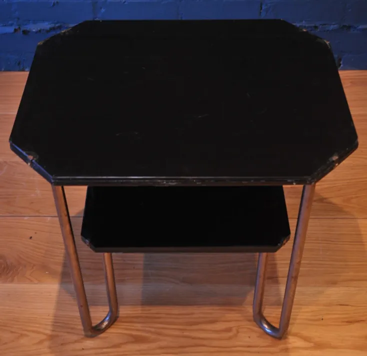 Marcel Breuer 1930's Bauhaus Glazed Two Tier Black Glass Table On A Tubular Formed Chrome Base For Robert Slezák Ol photo buy