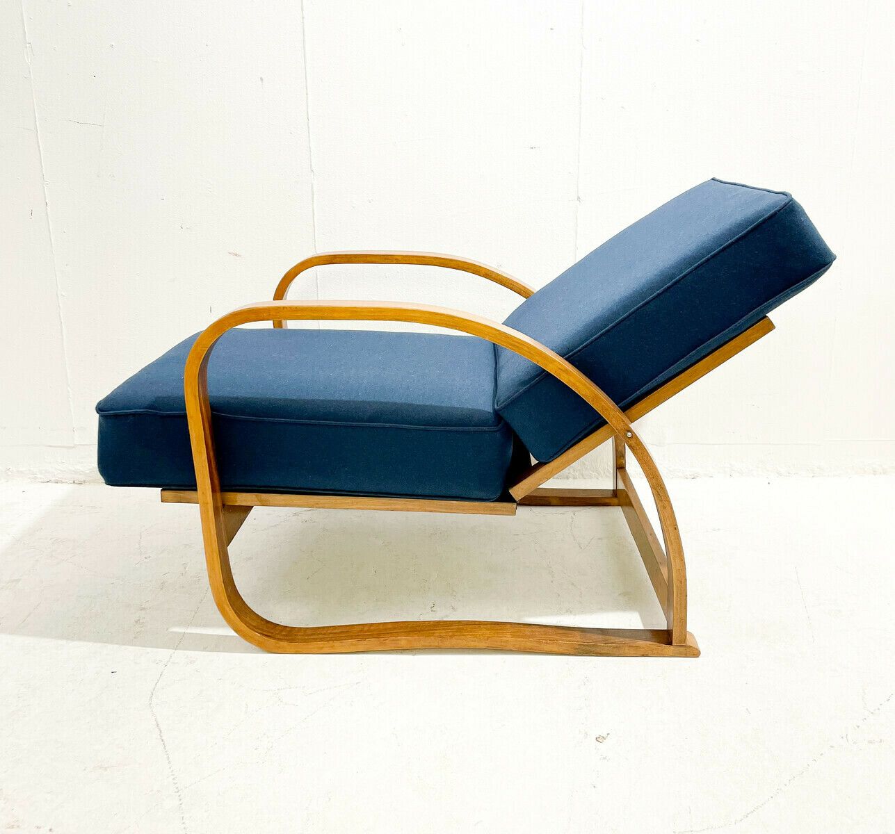 Mid Century Adjustable Blue Bentwood Armchair By Jindrich Halabala photo Furniture