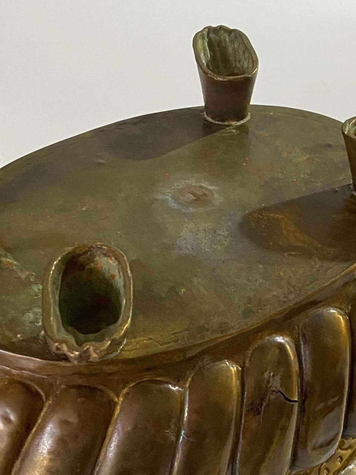 French Jardinière In Polished Brass With Handles In The Shape Of A Ring Of Lions, 19th Century photo for sale