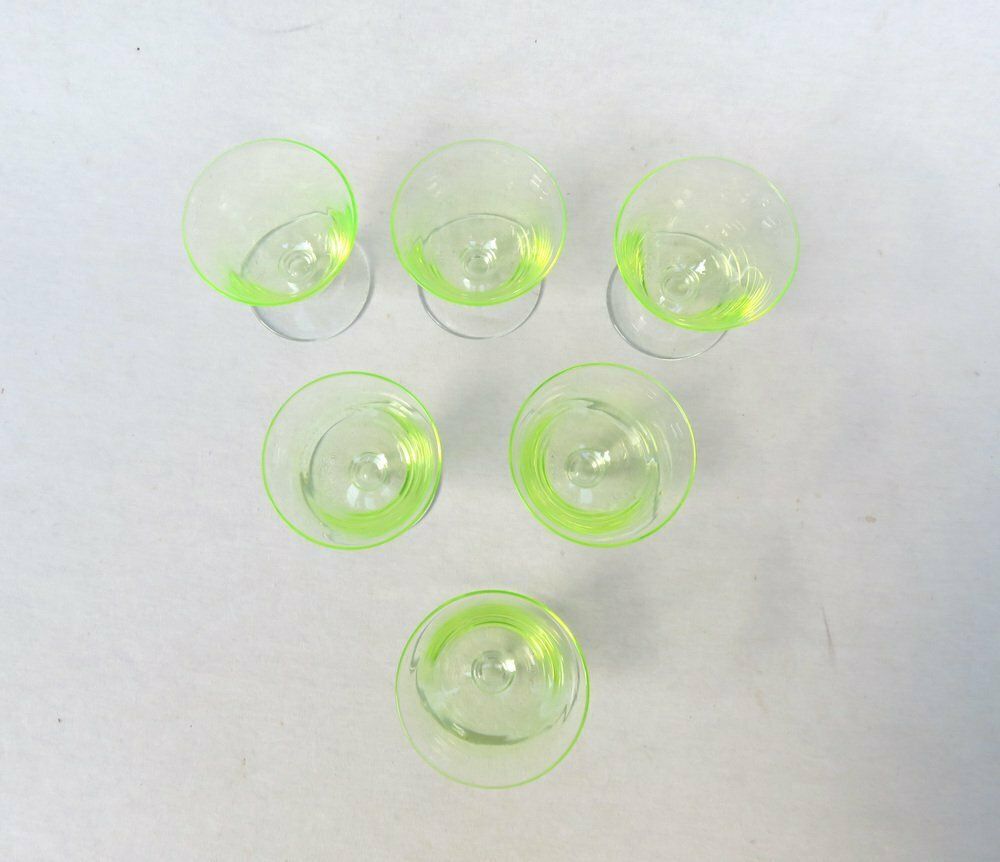 Art Deco Uranium Glass Liqueur Glasses 1920s Set Of 6 photo Home Decor