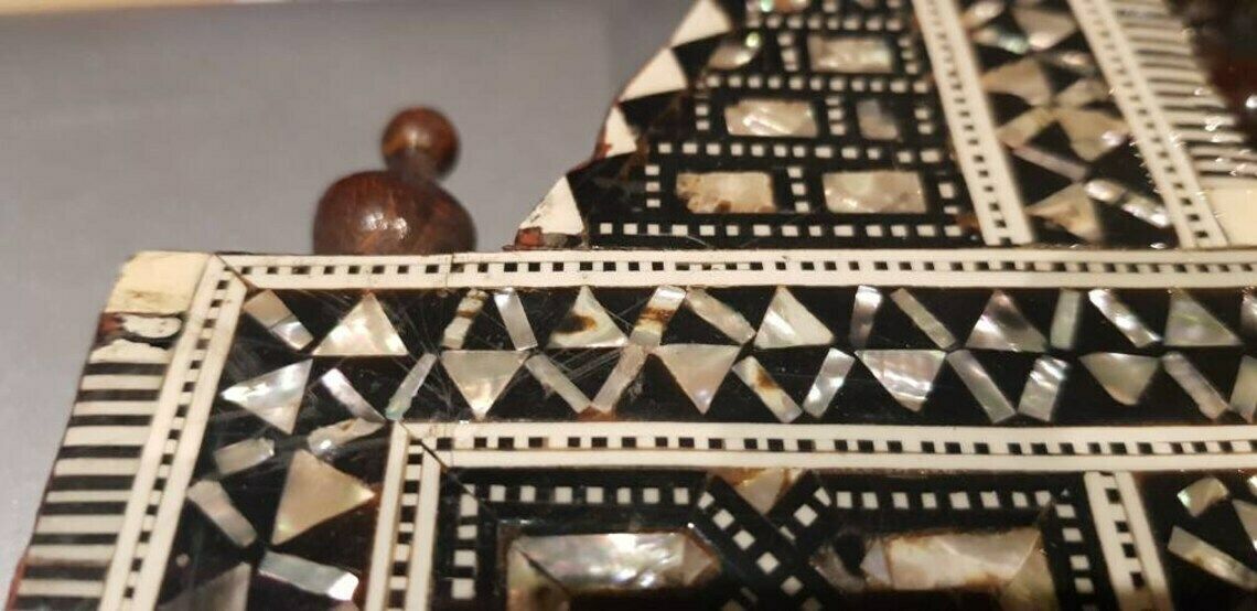 Picture Frame Inlaid, Arab Motifs In Bone And Mother Of Pearl photo vintage